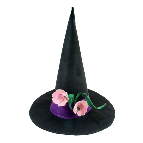 Chapéu de Bruxa Preto Flor Rosa